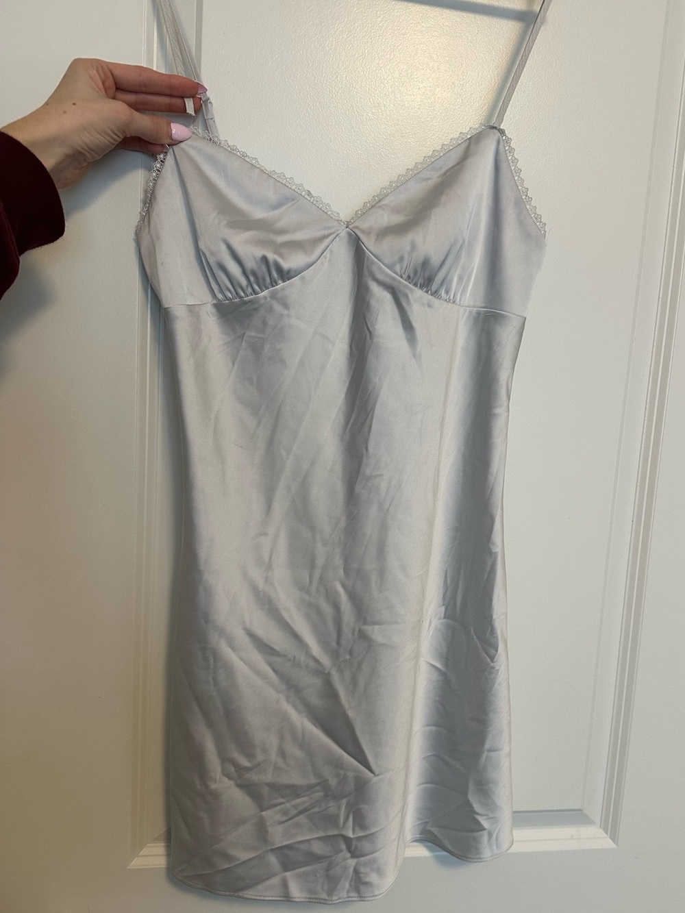 Aritzia Sunday Best Satin Slip Dress in Light Blue / Silver